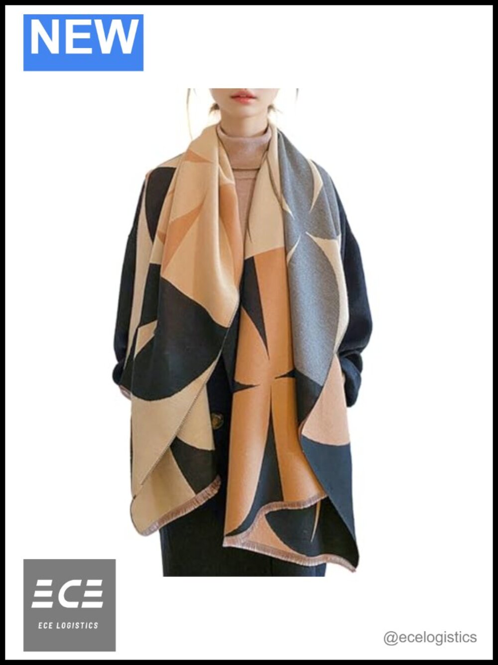 Cashmere Feel Pashmina Shawl Geometric Tassel Winter Scarf Wrap